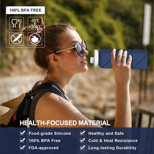Collapsible Water Bottles 20.6Oz, Silicone Foldable Portable Travel Water Bottle, Lightweight Reusable Leakproof for Traveling Camping Hiking Cycling Yoga Sports Outdoor