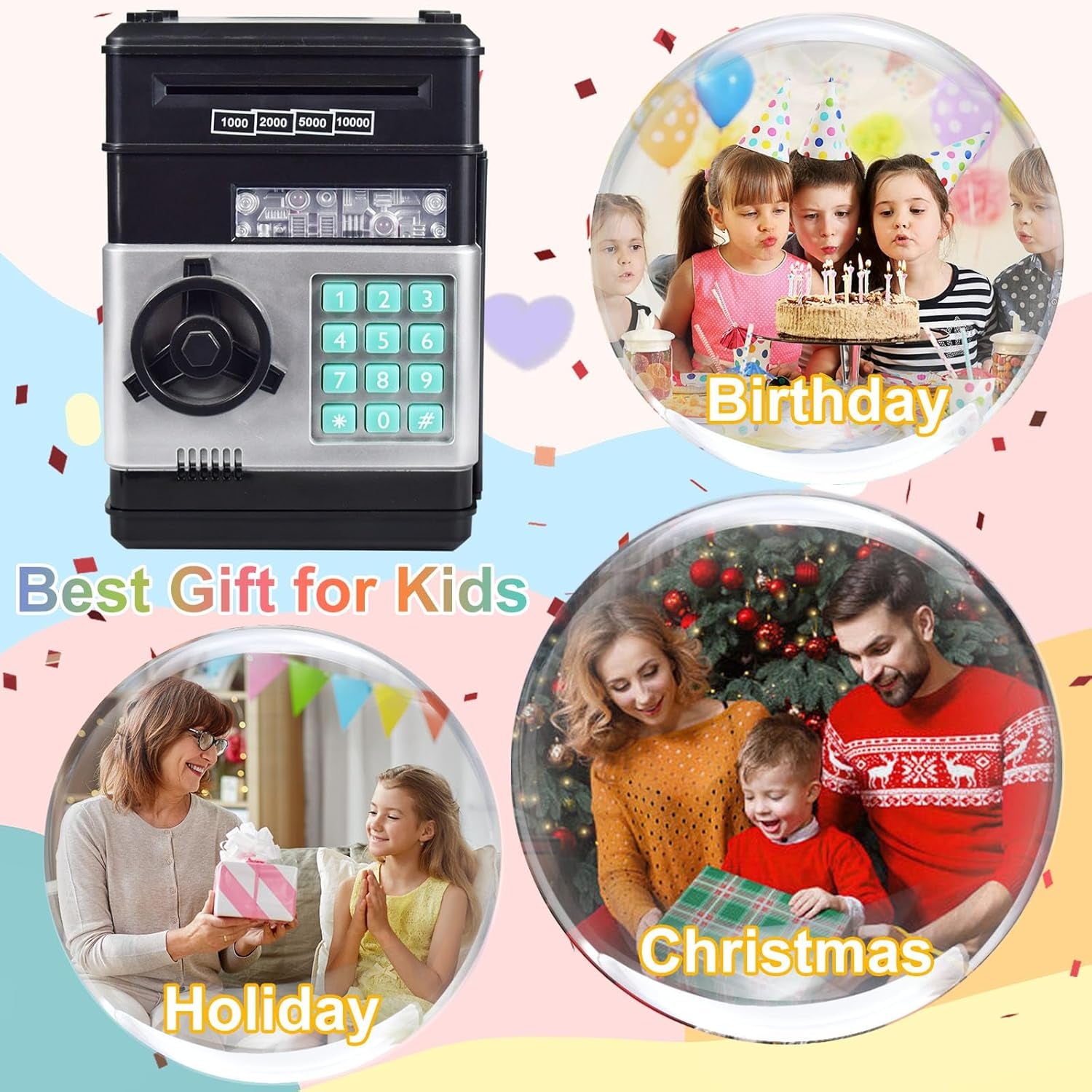 Piggy Bank for Kids, ATM Electronic Password Cash Coin Bank, Money Saving Box for Kids, Boys Girls Birthday Gift (Black)