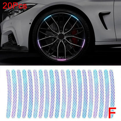 20Pcs Motorcycle Tire Rim Reflective Sticker Night Safety Warning Stickers Hub Reflector Auto Decals Motorcycle Wheel Strip Tool
