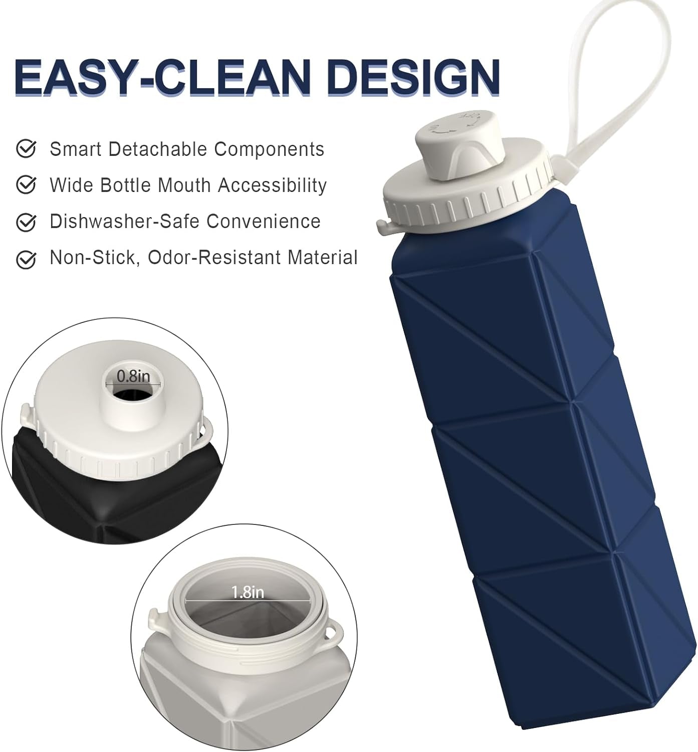 Collapsible Water Bottles 20.6Oz, Silicone Foldable Portable Travel Water Bottle, Lightweight Reusable Leakproof for Traveling Camping Hiking Cycling Yoga Sports Outdoor