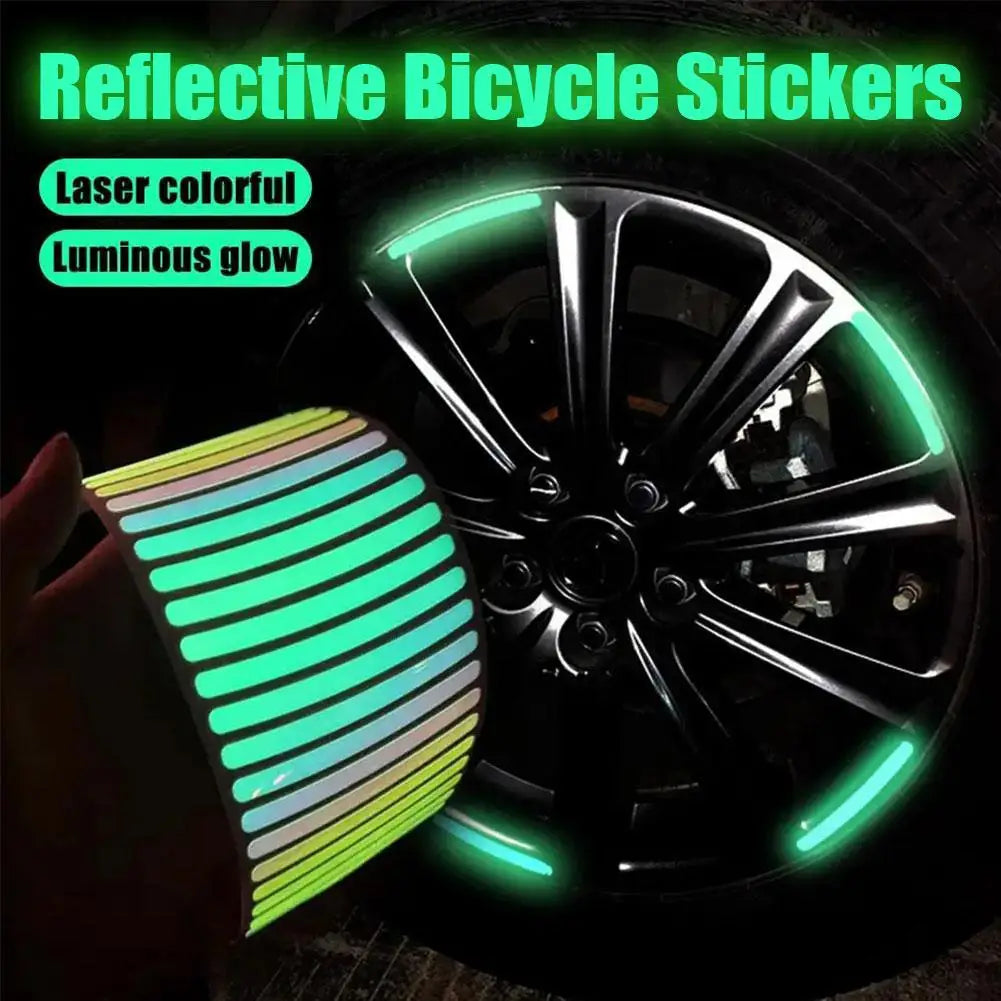 20Pcs Motorcycle Tire Rim Reflective Sticker Night Safety Warning Stickers Hub Reflector Auto Decals Motorcycle Wheel Strip Tool
