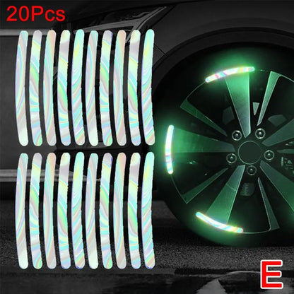 20Pcs Motorcycle Tire Rim Reflective Sticker Night Safety Warning Stickers Hub Reflector Auto Decals Motorcycle Wheel Strip Tool