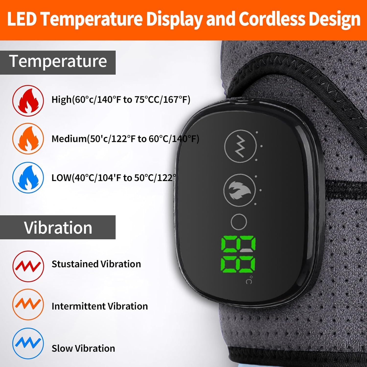 Cordless Heated Shoulder Brace Wrap, Heating Pad with Massage, 3 Heat & Vibration, 5000Mah Battery Powered, Shoulder Massager for Men Women