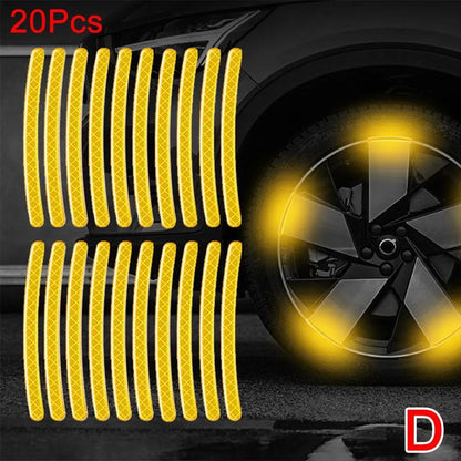20Pcs Motorcycle Tire Rim Reflective Sticker Night Safety Warning Stickers Hub Reflector Auto Decals Motorcycle Wheel Strip Tool
