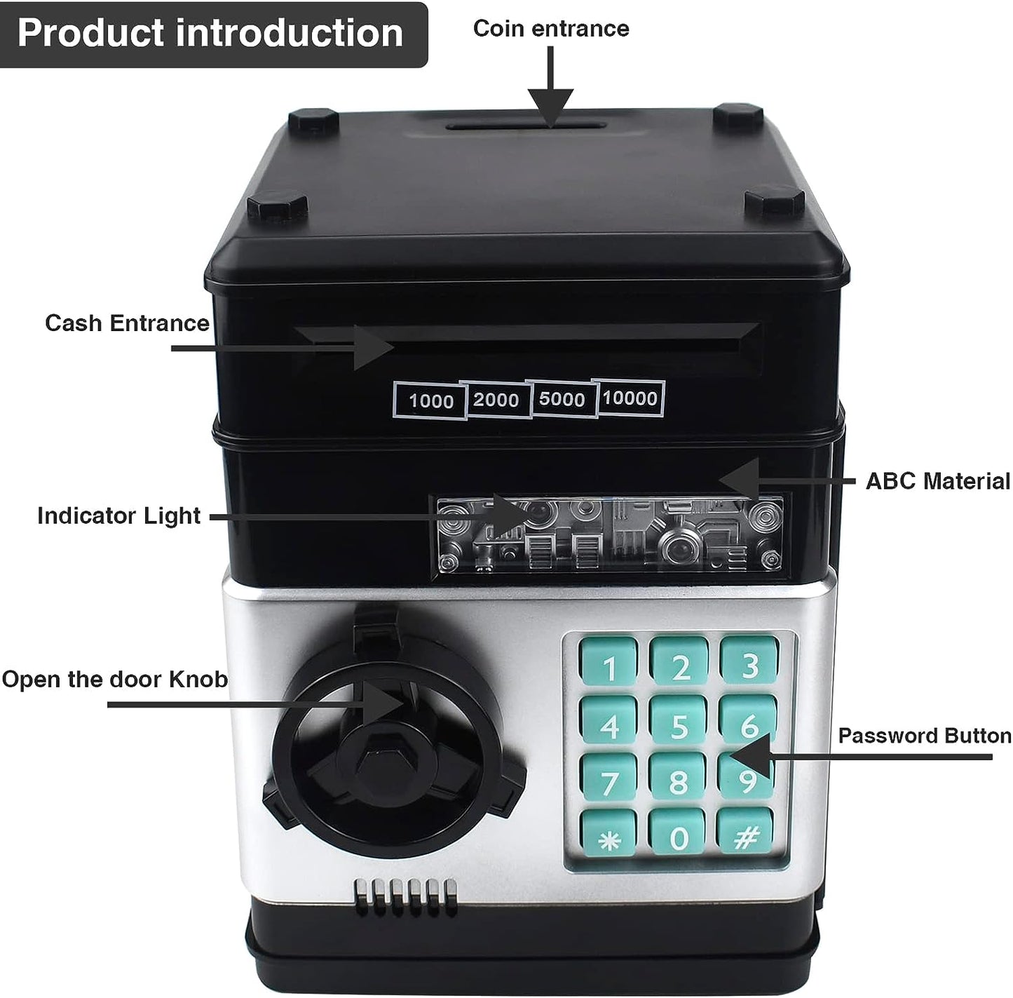 Piggy Bank for Kids, ATM Electronic Password Cash Coin Bank, Money Saving Box for Kids, Boys Girls Birthday Gift (Black)