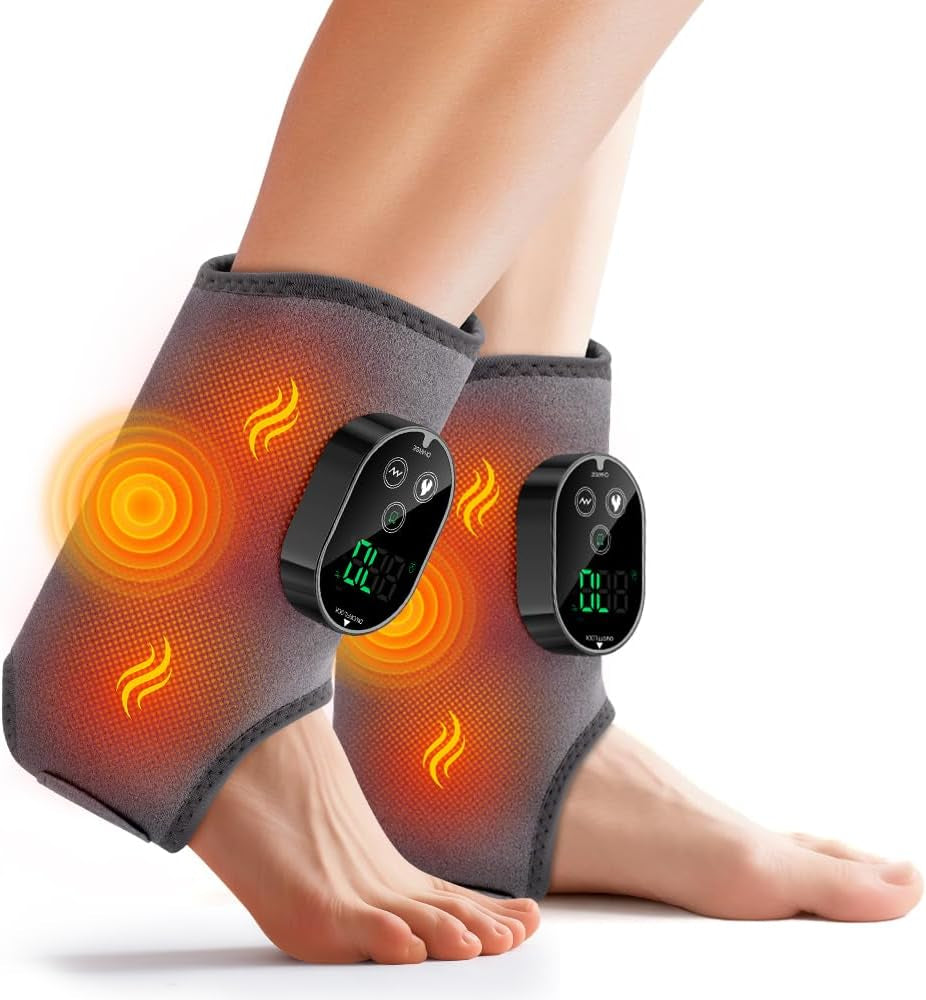 2-Pack Foot Renew Foot Massager, Cordless Ankle Heating Pad with Massager, Foot and Ankle Massager with Heat, 6 Heat Levels & 3 Massage Modes with Timer (Grey)