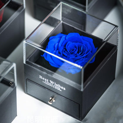 Preserved Rose Gift Enchanted Real Blue Rose with Sapphire Brooch, Eternal Flower Rose, Handmade Rose in Box with Pin, Forever Blue Rose Gift for Her on Mother'S Day, Birthday.